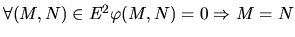 $ \forall (M,N)\in E^2 \varphi(M,N)=0 \Rightarrow M=N$